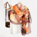 Summer sun protection scarf women national style floral print lightweight gauze shawl - 23# Yellow