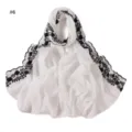 White chiffon scarf with black floral embroidery, elegant summer sun protection shawl. - White