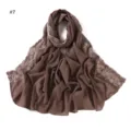 Solid color chiffon embroidered lace long scarf women summer sun protection shawl versatile. - Coffee
