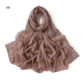 Chiffon Embroidered Floral Trim Scarf Elegant Taupe Hijab Shawl for Women Summer Sunscreen - Tan