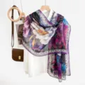 Purple Floral Scarf, Elegant Chinese Style Lightweight Sun Protection Shawl for Women - 25#