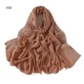 Solid color chiffon embroidered lace edge long scarf women elegant spring summer sun protection shawl - Camel
