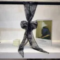 Black floral ribbon silk scarf chic oblique long neckerchief elegant bow accessory - 20x160cm / Fireworks Black