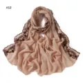 Beige chiffon embroidered lace edge long scarf spring summer sunscreen shawl elegant #12 - Beige