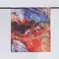 Women watercolor abstract printed satin scarf, elegant gradient multi-color fashion shawl. - 7#