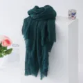 Dark green solid color bubble scarf, lightweight crinkle shawl for women sun protection. - Dark Green