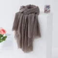 Solid color crinkle scarf lightweight travel shawl sun protection wrap fashion accessory soft drape - Dark Grey Brown