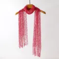 Details of the open-knit sequin tassel long scarf, delicate hollow design and lightweight texture. - 170x38cm / Rose Red