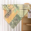 French vintage floral plaid square scarf, polyester-silk cotton sunscreen shawl green. - Style 13