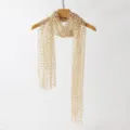 Gold sequin hollow-out fringe long scarf, elegant metallic mesh wrap shawl for women. - 170x38cm / Gold