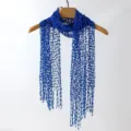 Royal blue knitted hollow tassel scarf, elegant women lightweight accessory for daily wear. - 170x38cm / Sapphire Blue