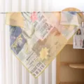 French vintage newspaper print square scarf, elegant summer sun protection silk cotton shawl. - Style 14