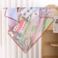 French retro landscape print silk cotton square scarf for women summer sun protection shawl. - Style 16