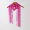 Bright pink sequin tassel mesh long scarf women fashion hollow out decorative wrap. - 170x38cm / Hot Pink