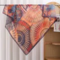 French vintage print large square scarf soft silk cotton summer sun protection shawl - Style 17