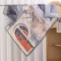French retro architectural print large square scarf, versatile sun protection shawl for women. - Style 19