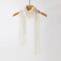 White sparkly hollow out knit scarf for women, elegant tassel long wrap shawl for daily wear. - 170x38cm / White