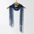 Women's Elegant Blue Sequin Fringe Hollow Out Scarf Long Knit Fashion Party Accessory - 170x38cm / Dark Blue