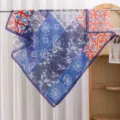 French vintage floral square scarf for women, stylish patchwork print sun protection shawl daily. - Style 20