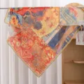 French retro printed square scarf, vintage geometric large shawl for women summer sun protection. - Style 21