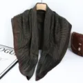 Women stylish green silk scarf elegant abstract print neckerchief daily sun protection - Dark Green