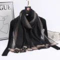 Women long gold striped silk scarf stylish fashion thin shawl for spring and autumn wear. - Black