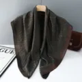 Korean style imitation silk elegant square scarf with metallic bronze edge for women - Dark Green