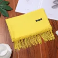 Solid color imitation cashmere scarf with fringe, warm winter long shawl for women daily wear. - Yellow