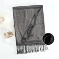 Metallic shimmer long scarf with tassels elegant solid color fashion shawl for women daily wear - Polka Dot (#4)