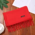 Red Imitation Cashmere Scarf Solid Color Winter Warm Tassel Shawl for Women - Red - Red