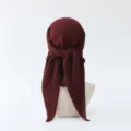 Solid color pleated women headscarf hijab, elegant maroon square turban wrap for daily wear. - Pattern #1
