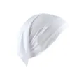 Detailed view of the solid white cotton jersey inner hijab cap, soft elastic tube hat. - White