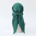 Green pleated square hijab scarf for women, elegant solid color fashion head wrap accessory. - Pattern #2