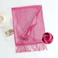 Pink shimmering metallic fringe scarf, elegant long shawl for women spring autumn daily wear. - Pattern #1