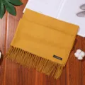 Solid color imitation cashmere scarf with chic fringes, soft winter shawl and warm neck wrap for women. - Egg Yellow