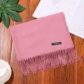 Solid pink cashmere feel scarf with fringe tassel, warm winter long shawl for women. - Dusty Pink