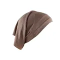 Detailed view of the brown stretchy rayon jersey inner hijab cap, soft fabric close-up. - Brown
