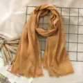 Classic solid color cotton linen scarf for women, elegant fringe design, breathable lightweight. - Khaki (#20)