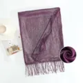 Purple metallic shimmery long tassel scarf, stylish retro solid color shawl for women. - Polka Dot (#3)