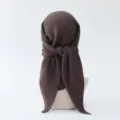 Solid color pleated square hijab scarf for women, elegant dark brown muslim head wrap daily wear. - Geometric #5