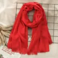 Solid red linen cotton scarf winter warm shawl women casual tassel wrap daily wear fashion - Bright Red (#14)