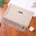 Solid color fringe scarf, soft cashmere-feel winter shawl in khaki color for women. - Light Khaki