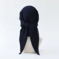 Navy blue pleated square scarf for women, elegant solid color hijab and fashion head wrap. - Style #6