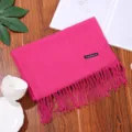 Classic solid hot pink winter cashmere feel tassel scarf women warm long wrap shawl - Rose Red