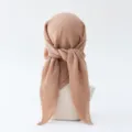Plain pleated scarf for women, khaki color, 90cm square head wrap, soft fashion accessory. - #7