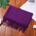 Solid color imitation cashmere scarf with fringe, warm and thick winter shawl for women. - Violet