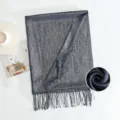 Solid Color Shimmering Tassel Shawl Vintage Style Long Scarf Dark Grey Winter Warm - Style #6