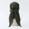 Dark Green Pleated Hijab Scarf, 90cm Square Turban Headwrap for Women, Solid Color. - Style #8
