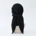 Solid black pleated square scarf head wrap for women, elegant fashion hijab accessory. - Style #9
