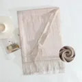 Shimmering metallic tassel scarf in champagne, elegant solid color fashion accessory for women. - #7